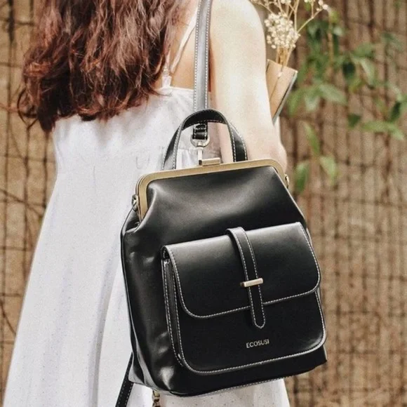 New Small PU Leather Mini Backpack, Black Ivy Mini Backpack - Black Soft Grain Leather main image 4